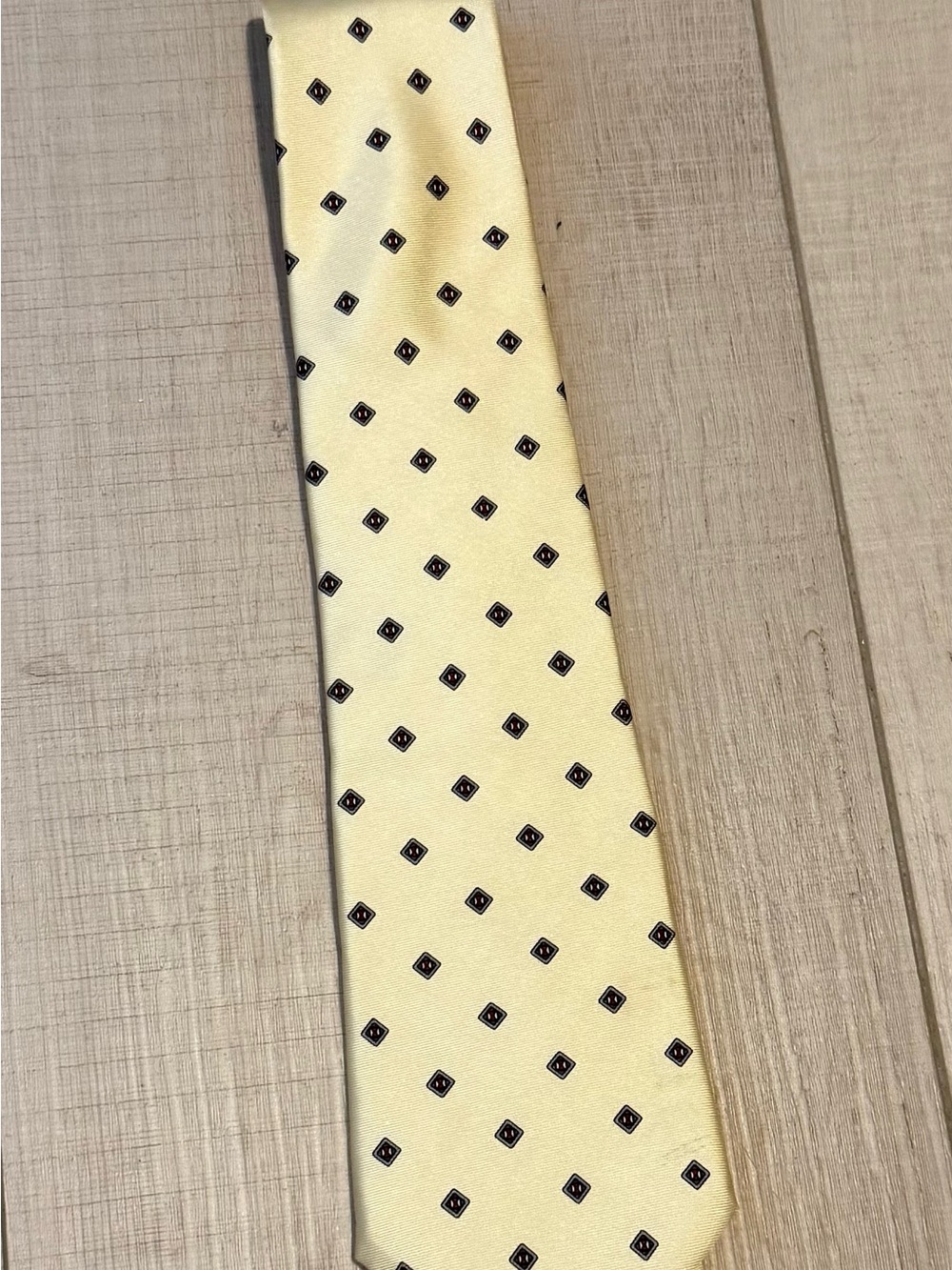 Dior Light Yellow Silk Tie with Diamond Motif